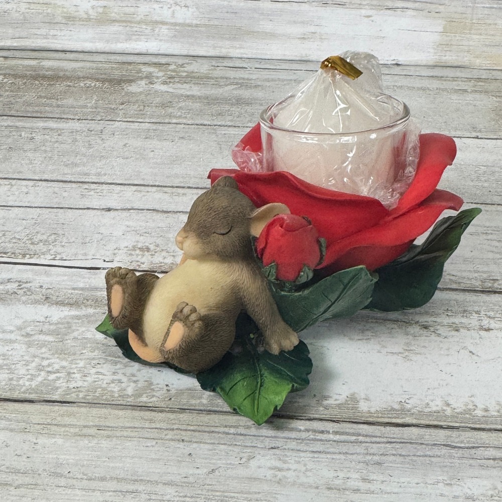 Charming Tails Fitz and‎ Floyd Rose Votive Holder Mouse Figurine 93/204 NIB